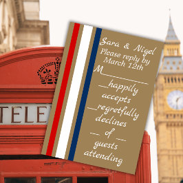 British Mod Red White Blue Wedding RSVP Karte