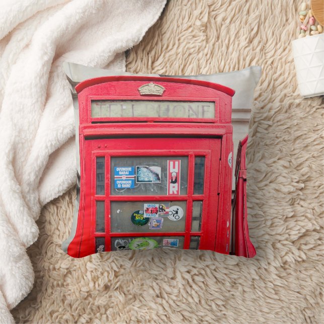 British Phone Box Throw Pillow, London England Kissen (Decke)