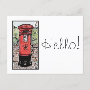 British Post Box Original Watercolor Postcard Postkarte