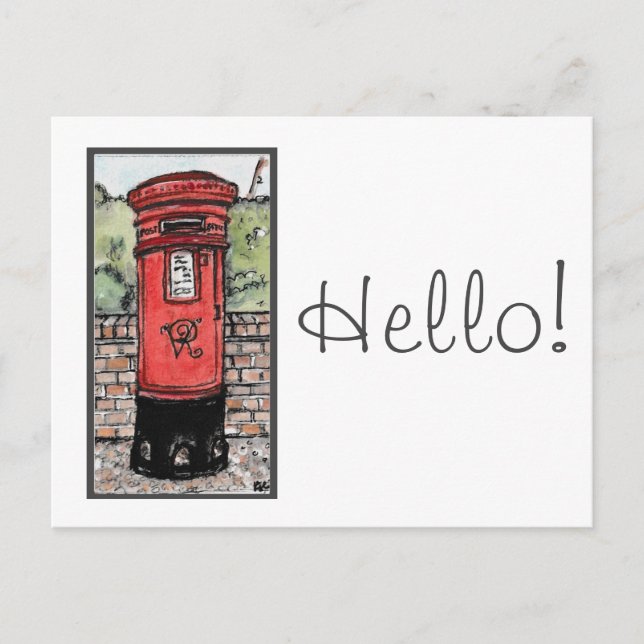 British Post Box Original Watercolor Postcard Postkarte (Vorderseite)