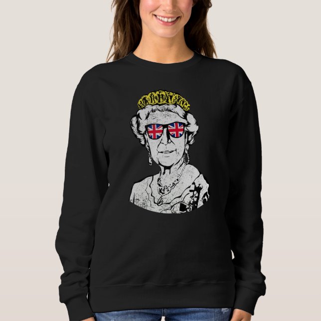 British Queen Sunglasses Crown Union Jack Meme Sweatshirt (Vorderseite)