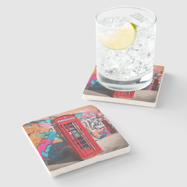 British Red Telefone Box Steinuntersetzer (Seitenansicht)