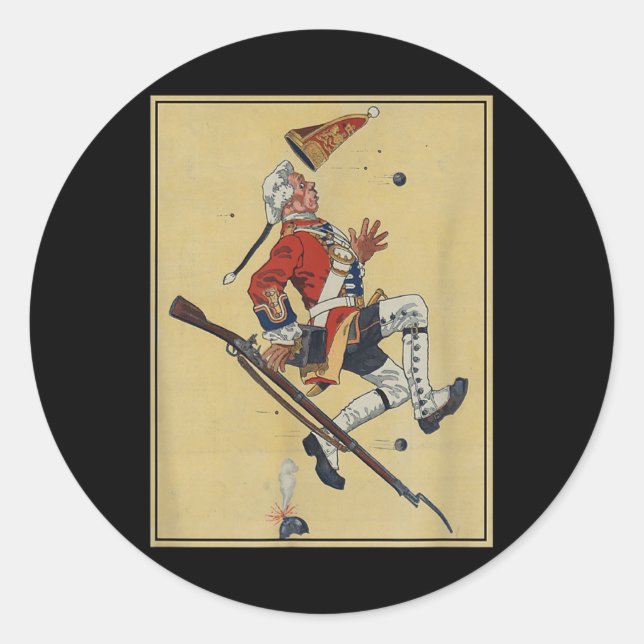 British Redcoat Soldier Dodges Bullets - Amerikane Runder Aufkleber (Vorderseite)
