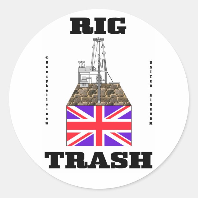British Rig Trash, Ölfeldermüll, Nordsee, Öl Runder Aufkleber (Vorderseite)