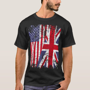British Roots Half American Flag Großbritannien Gr T-Shirt