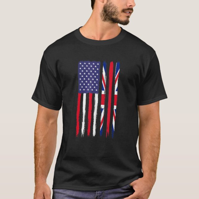 British Roots Half American Flag Patriotic Britisc T-Shirt (Vorderseite)