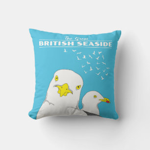 British Seaside Travel Souvenir Seagull Birds Kissen