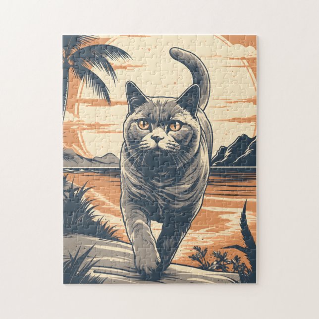 British-Shorthair-Cat an einem tropischen Strand Puzzle (Vertikal)
