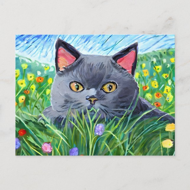 British Shorthair Cat Art Postkarte (Vorderseite)