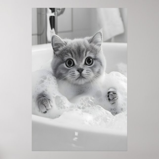 British Shorthair Cat Bath Print, Funny Bathroom Poster (Vorne)