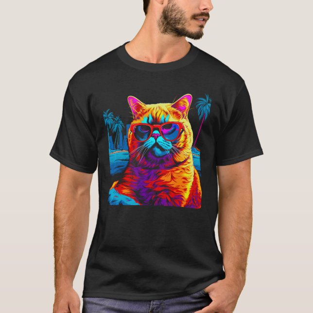 British Shorthair Cat Beach Fashion T-Shirt (Vorderseite)