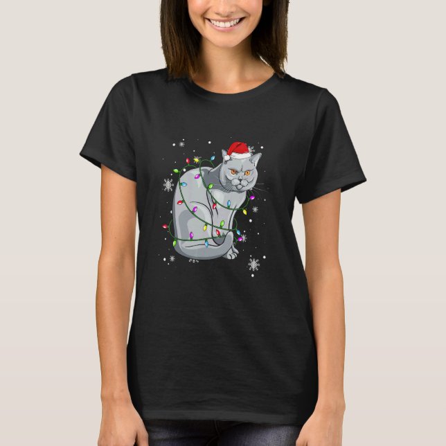 British Shorthair Cat Christmas Lights Christmas C T-Shirt (Vorderseite)