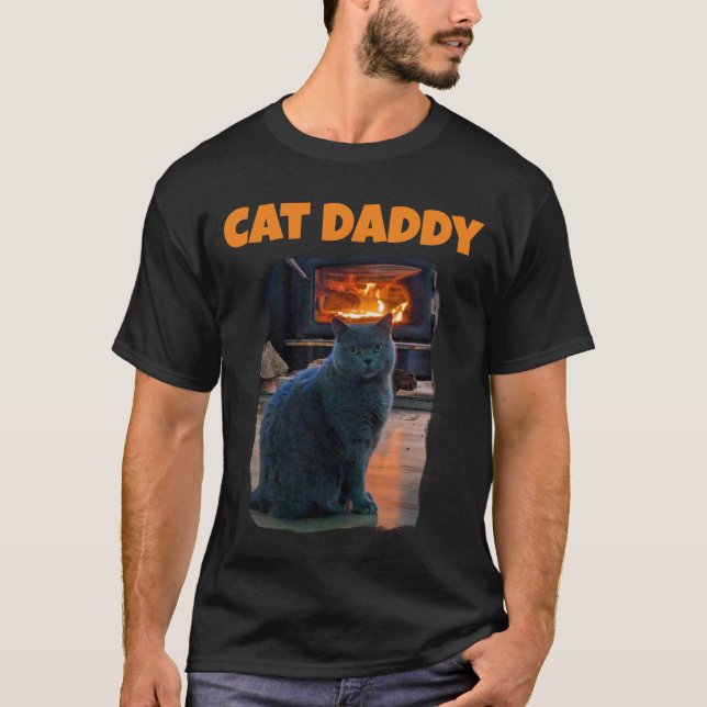 British Shorthair Cat Daddy Kitty Fireplace T-Shirt (Vorderseite)
