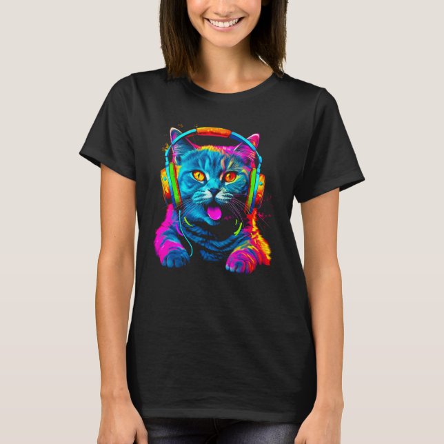 British Shorthair Cat DJ Festival T-Shirt (Vorderseite)