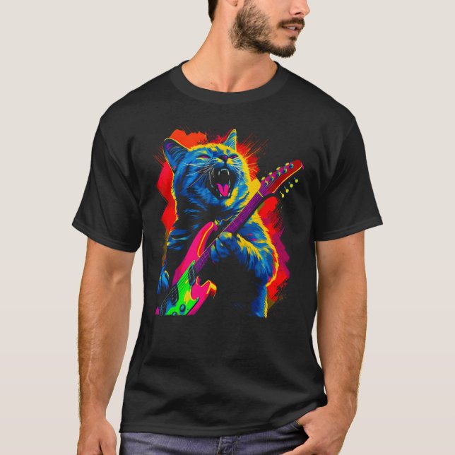 British Shorthair Cat Guitar Music T-Shirt (Vorderseite)