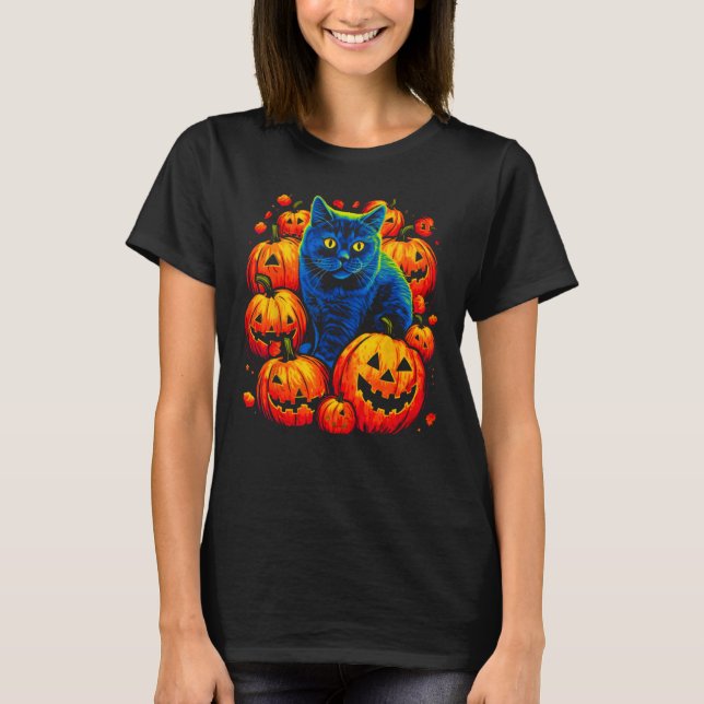 British Shorthair Cat Halloween T-Shirt (Vorderseite)