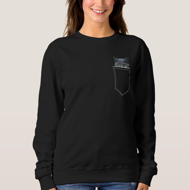 British Shorthair Cat In A Pocket Blue Cats Owner  Sweatshirt (Vorderseite)