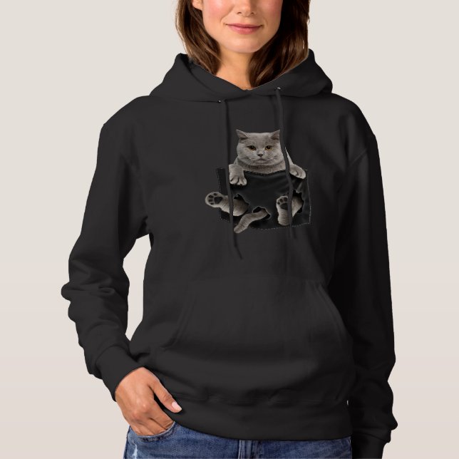 British Shorthair Cat in Pocket Hoodie (Vorderseite)