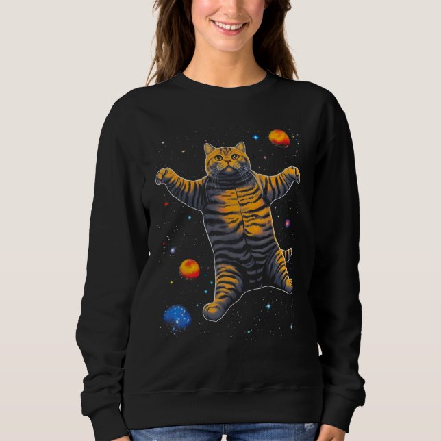 British Shorthair Cat in Space Sweatshirt (Vorderseite)