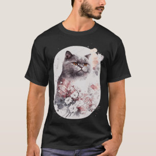 British Shorthair Cat Japanese Cherry Blossom Saku T-Shirt