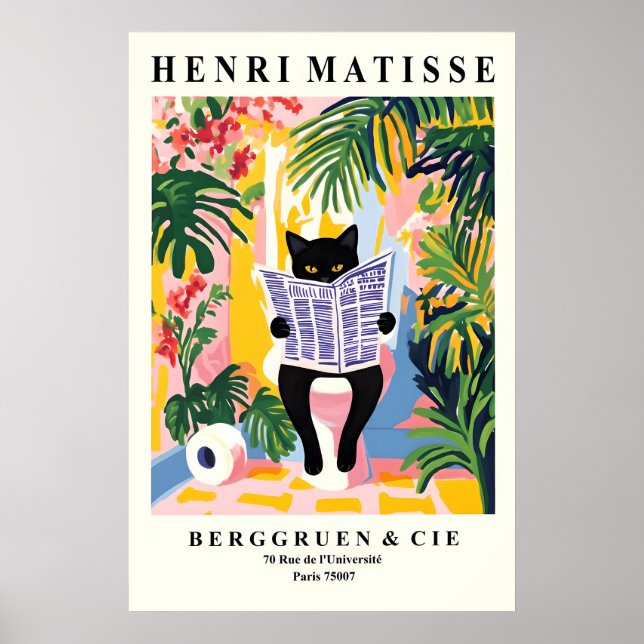 British Shorthair Cat on a Toilet Print - Matisse Poster (Vorne)