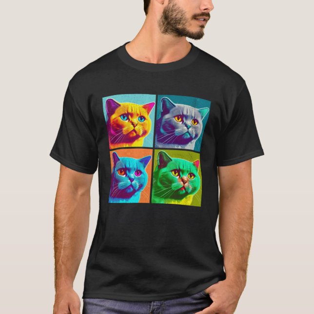 British Shorthair Cat Pop Illustration Colorful T-Shirt (Vorderseite)
