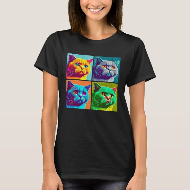 British Shorthair Cat Pop Illustration Colorful T-Shirt (Vorderseite)