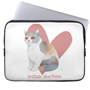 British Shorthair Cat Watercolor Kitty Pink Herz Laptopschutzhülle
