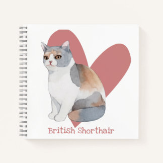 British Shorthair Cat Watercolor Kitty Pink Herz Notizbuch