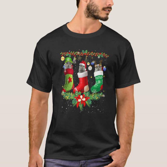 British Shorthair Cats In Christmas Sock Cat T-Shirt (Vorderseite)