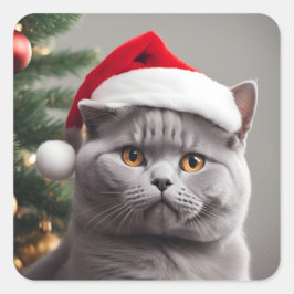 British Shorthair Christmas Quadratischer Aufkleber