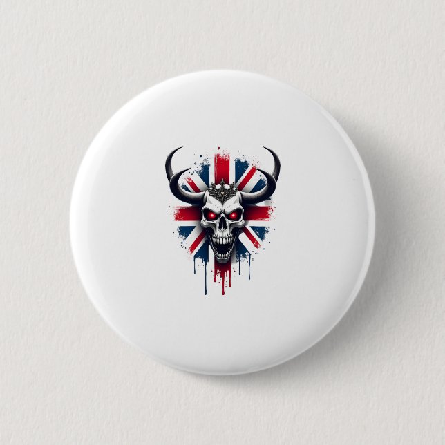 British Skull England UK Flag Premium T-Shirt (2) Button (Vorderseite)