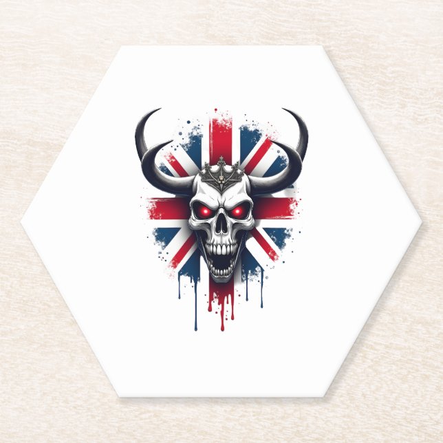 British Skull England UK Flag Premium T-Shirt (2) Untersetzer (Vorderseite)