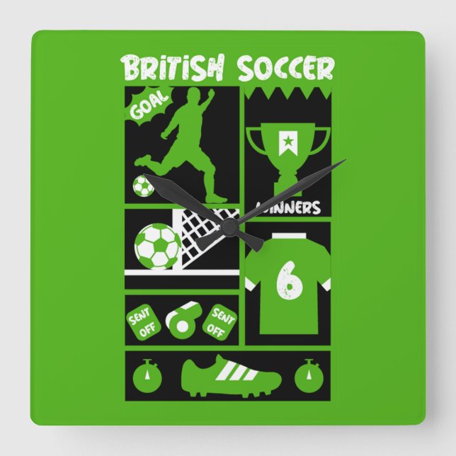 British Soccer Quadratische Wanduhr (Vorderseite)
