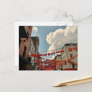 British UK London Chinatown Flag Lanterns Travel Postkarte