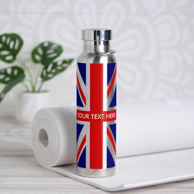 British Union Jack flag custom water bottle Trinkflasche (Yoga (gedreht))