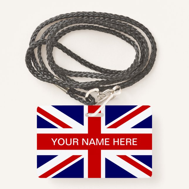 British Union Jack flag personalized name Ausweis (Vorderseite mit Schlüsselband)