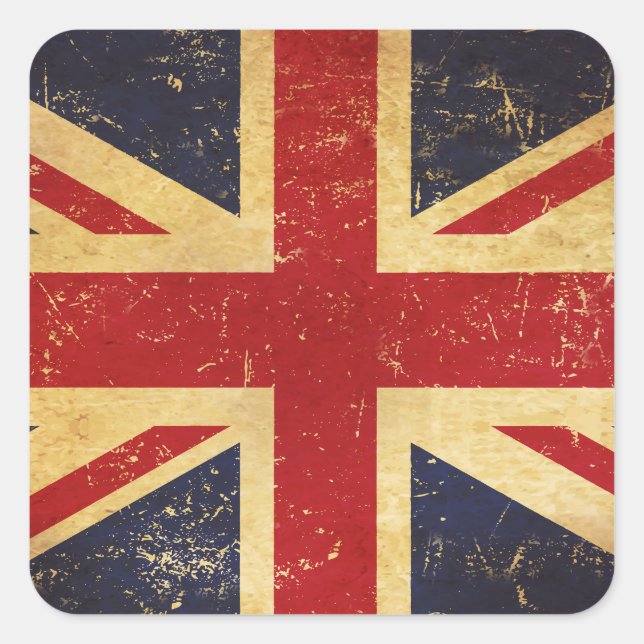 British Union Jack Flag Vintag Quadratischer Aufkleber (Vorderseite)