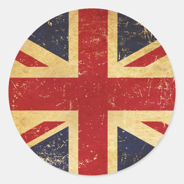 British Union Jack Flag Vintag Runder Aufkleber (Vorderseite)