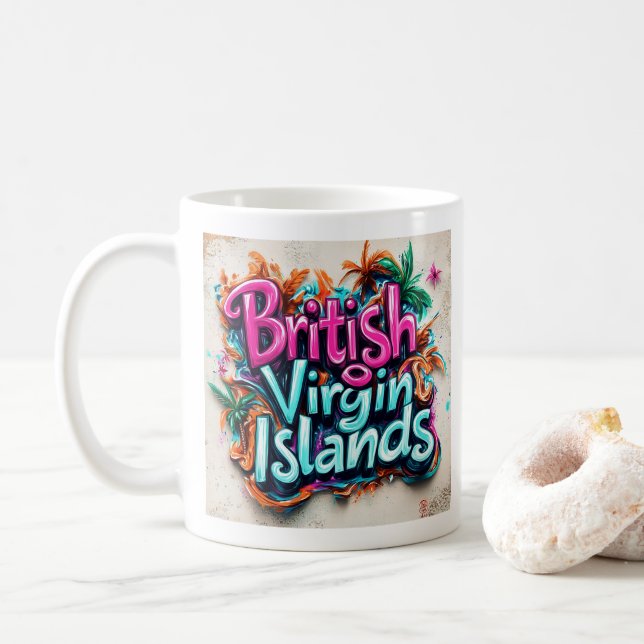 British V. Islands Graffiti Vibes: Insel St Art Kaffeetasse (Mit Donut)