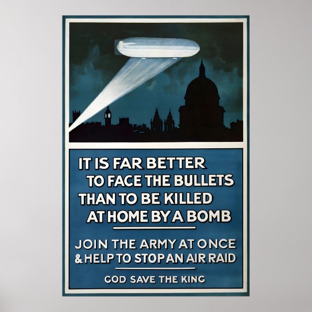 British WWI Propaganda Poster Zeppelin warning Art (Vorne)