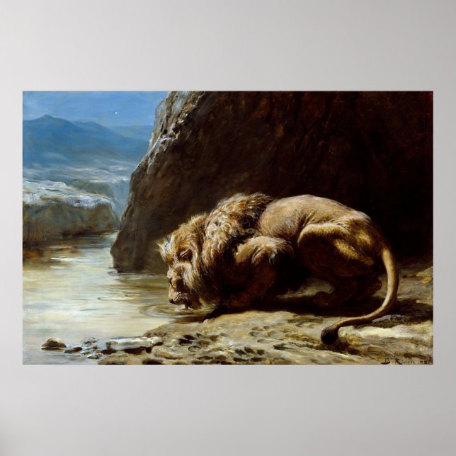Briton Riviere: The King Drinks, 1881, Lion Poster (Vorne)