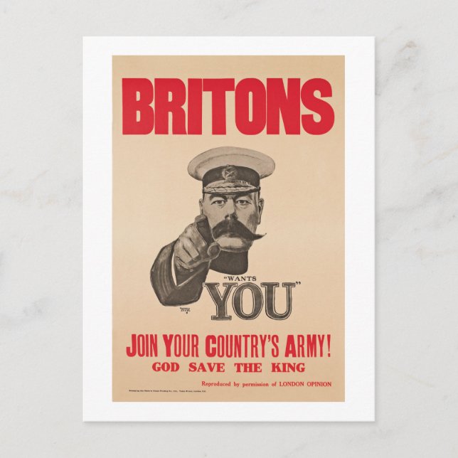 Britons Lord Kitchener Wants You WWI Propaganda Postkarte (Vorderseite)