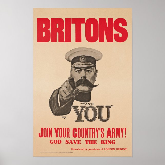 Britons Lord Kitchener Will Ihnen WWI-Propaganda Poster (Vorne)