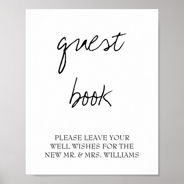 Brittany Black Calligraphy Wedding Guest Book Sign Poster (Vorne)