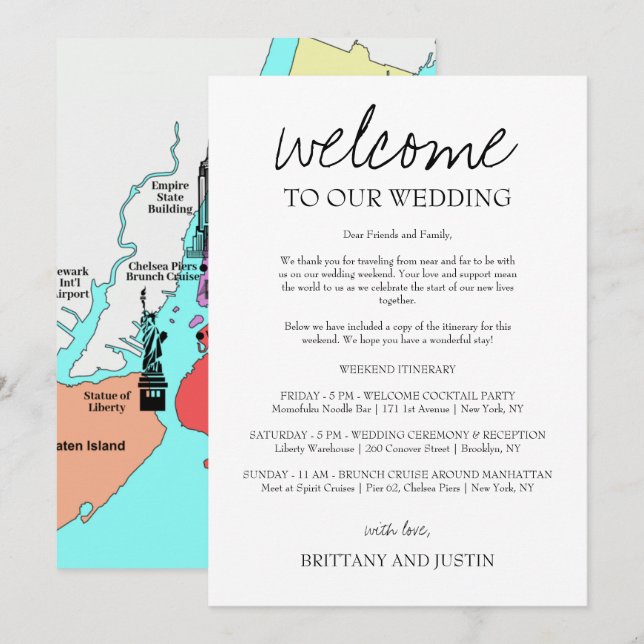 Brittany Calligrafy Welcome Letter & Map Einladung (Vorne/Hinten)