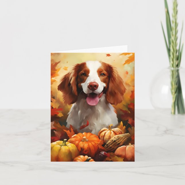 Brittany dog Herbst Erntedank Karte (Vorderseite)