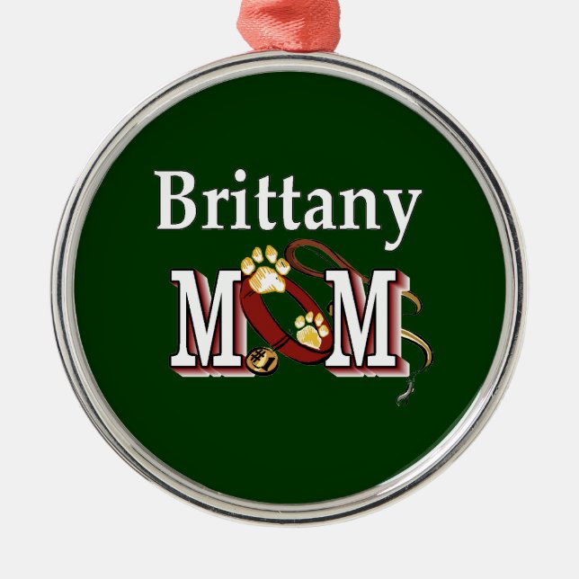 Brittany Dog MAMA Silbernes Ornament (Vorne)
