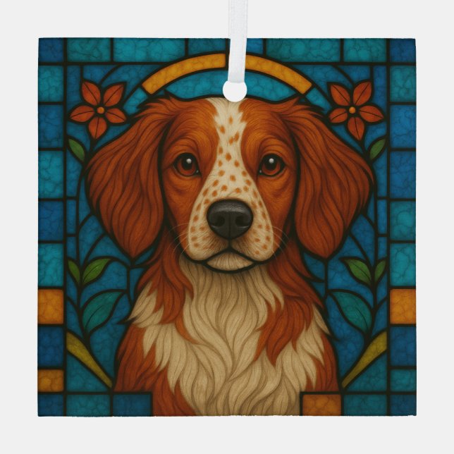 Brittany Dog "Stains Glass" Ornament Aus Glas (Rückseite)