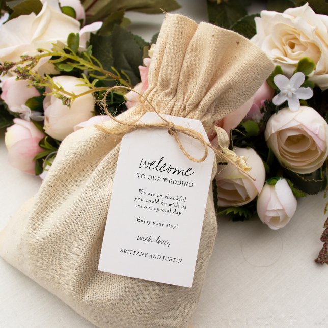 Brittany Elegant Black Calligraphy Wedding Willkom Geschenkanhänger (Von Creator hochgeladen)